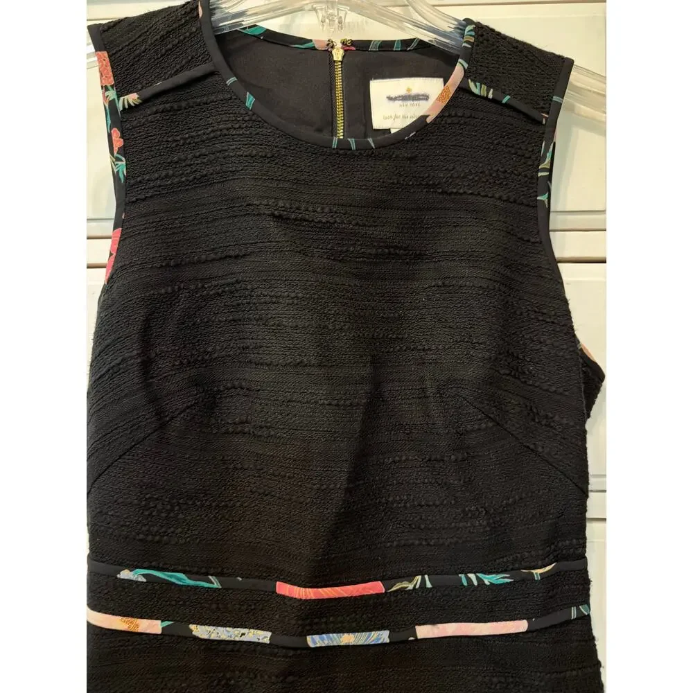 Kate Spade Black Dress Women's Size 4 Blossom Floral Trim Tweed Sleeveless Chic